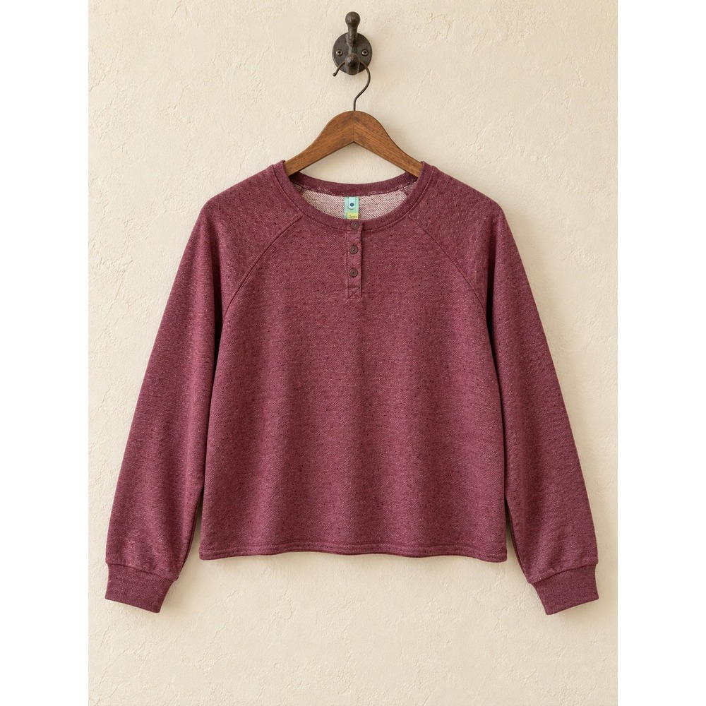 Honeydew Intimates Henley Sweatshirt Heathered Burgundy Raglan Size M